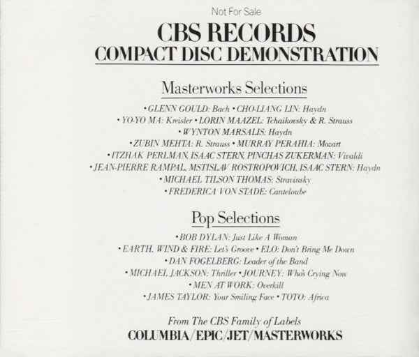 Various : CBS Records Compact Disc Demonstration (CD, Comp, Promo, Smplr)