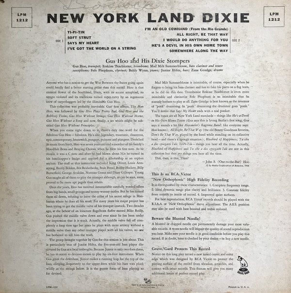 Gus Hoo And His Dixie Stompers : New York Land Dixie (LP, Album, Mono)