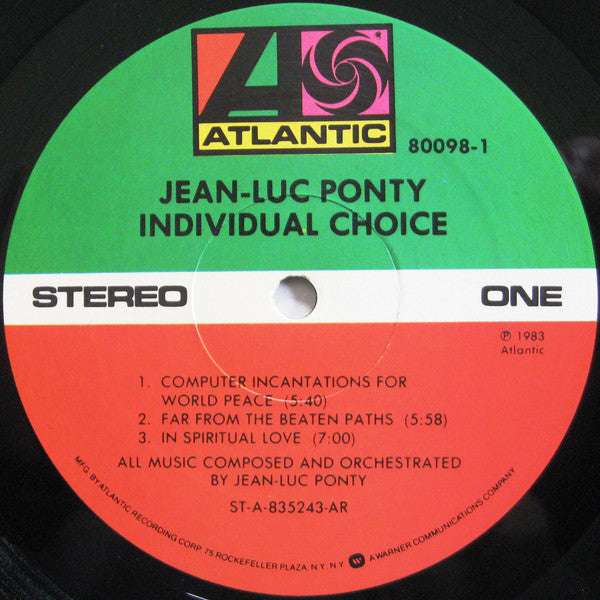 Jean-Luc Ponty : Individual Choice (LP, Album, AR)