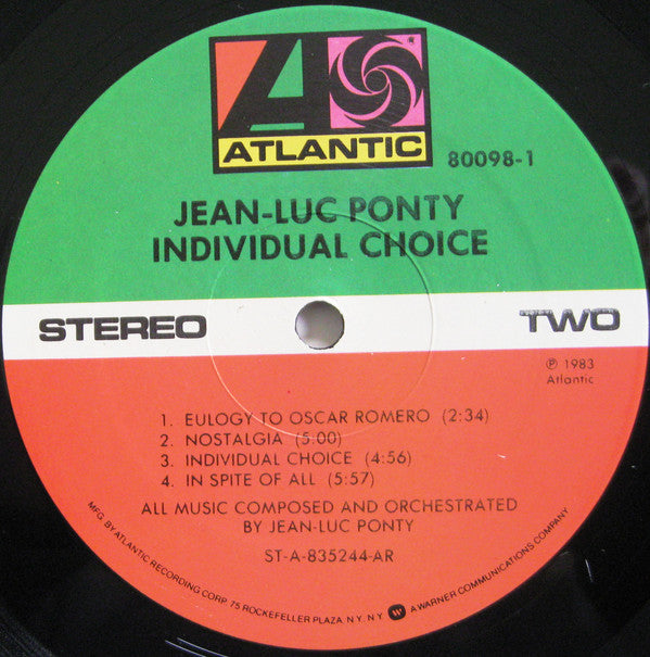 Jean-Luc Ponty : Individual Choice (LP, Album, AR)