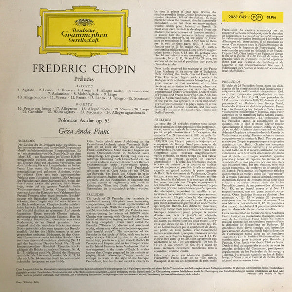 Frédéric Chopin, Géza Anda : 24 Preludes Op. 28 • Polonaise No. 6 Op. 53 (LP, RE)