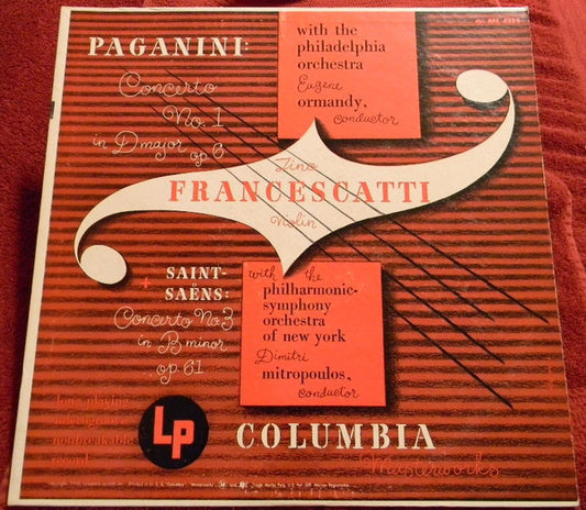 Niccolò Paganini, Camille Saint-Saëns, Zino Francescatti : Concerto No.1 In D Major, Op. 6 + Concerto No. 3 In B Minor, Op. 61 (LP, Mono)