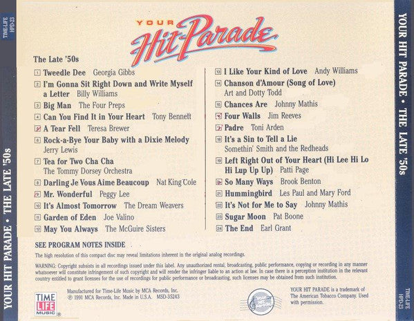 Various : Your Hit Parade - The Late '50s (CD, Comp)