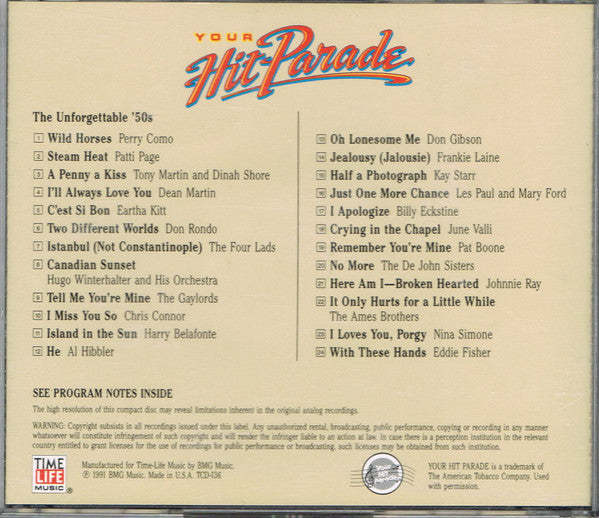 Various : Your Hit Parade - The Unforgettable '50s (CD, Comp)