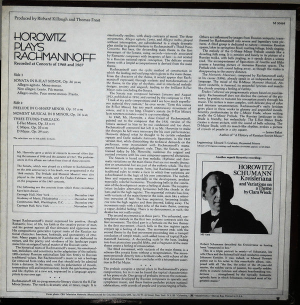 Vladimir Horowitz Plays Sergei Vasilyevich Rachmaninoff : Horowitz Plays Rachmaninoff (LP, Album)