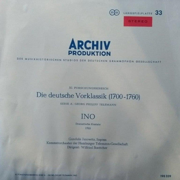 Georg Philipp Telemann, Gundula Janowitz, Kammerorchester der Hamburger Telemann-Gesellschaft Dirigent: Wilfried Boettcher : INO Dramatische Kantate 1765 (LP)