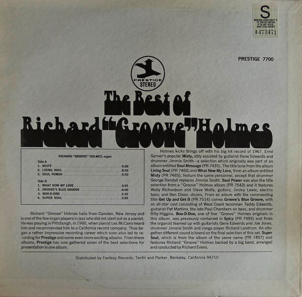 Richard "Groove" Holmes : The Best Of Richard "Groove" Holmes (LP, Comp, RE)