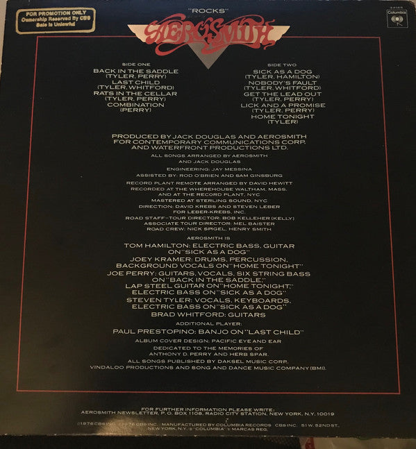 Aerosmith : "Rocks" (LP, Album, Pit)