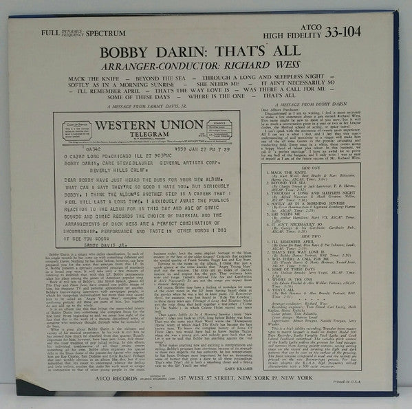 Bobby Darin : That's All (LP, Album, Mono)