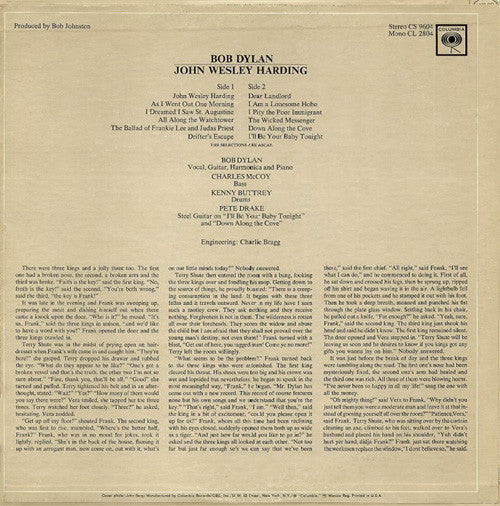 Bob Dylan : John Wesley Harding (LP, Album, Mono)