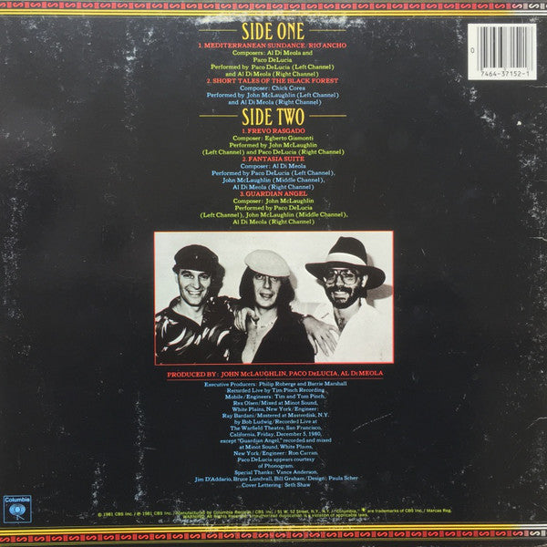 John McLaughlin / Al Di Meola / Paco De Lucía : Friday Night In San Francisco (LP, Album, Pit)