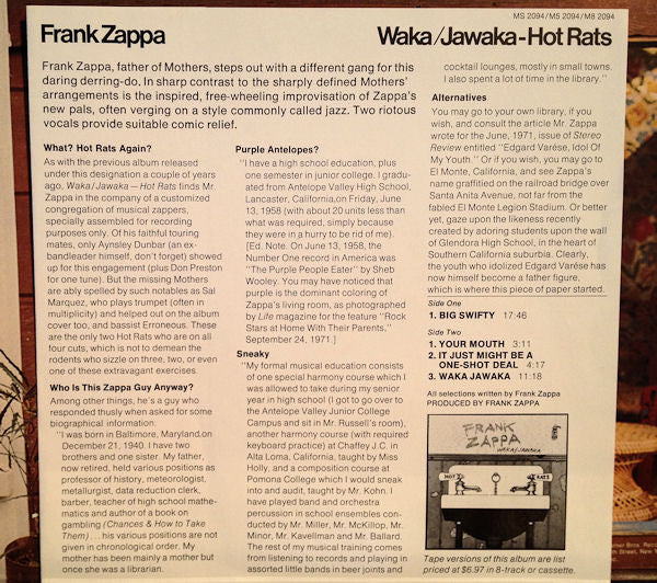 Frank Zappa : Waka / Jawaka - Hot Rats (LP, Album, Promo, Ter)