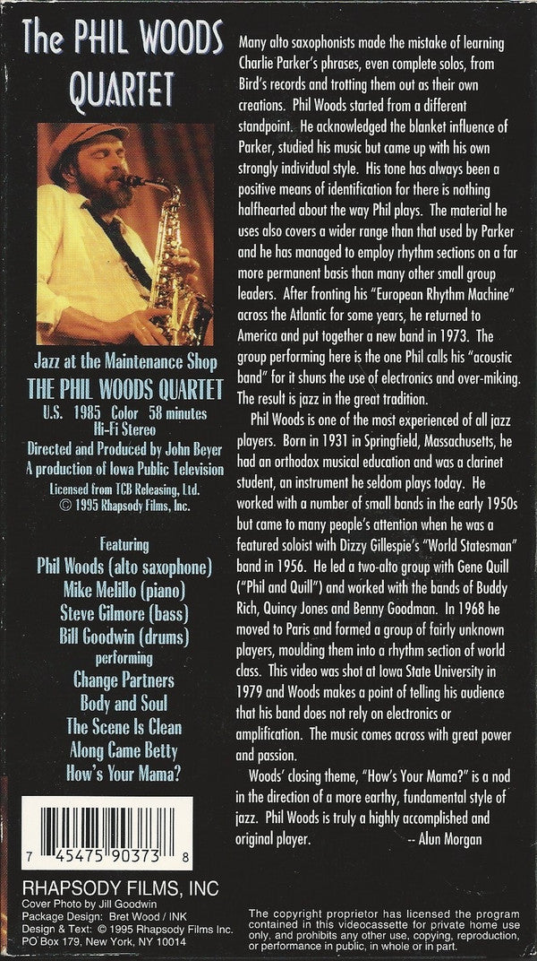 The Phil Woods Quartet : Jazz At The Maintenance Shop - 1979 (VHS, NTSC)