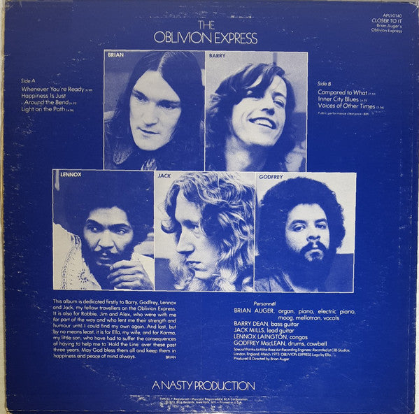 Brian Auger's Oblivion Express : Closer To It! (LP, Album, Ind)