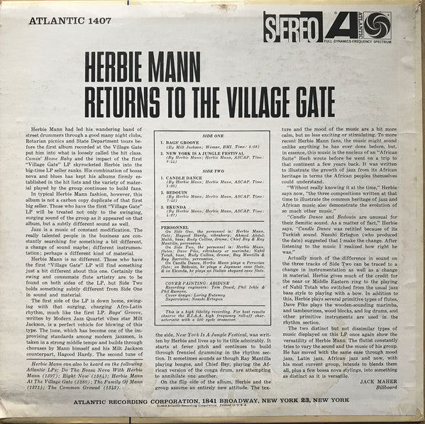 Herbie Mann : Herbie Mann Returns To The Village Gate (LP, Album, Gre)