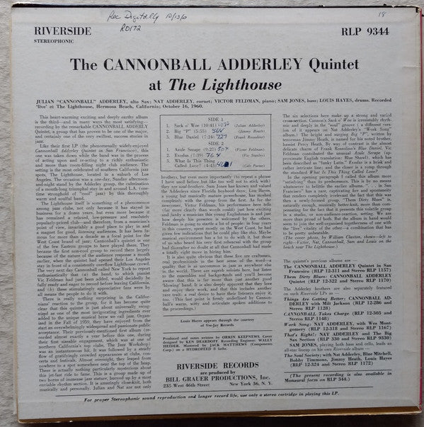 The Cannonball Adderley Quintet : At The Lighthouse (LP, Album)