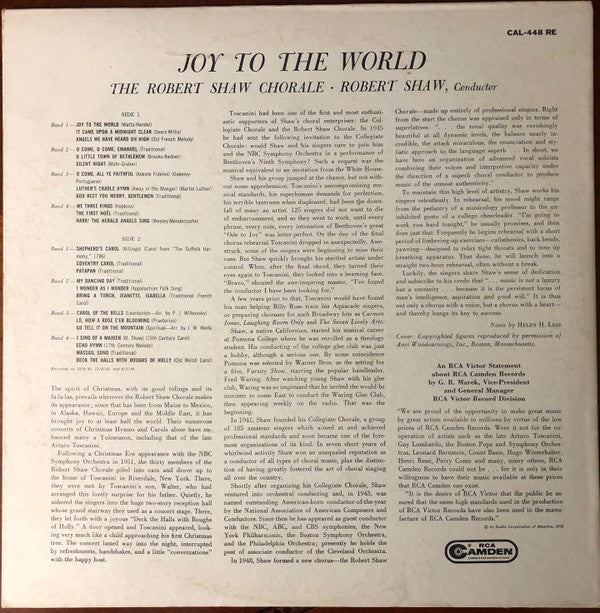 The Robert Shaw Chorale : Joy To The World (LP, Mono)