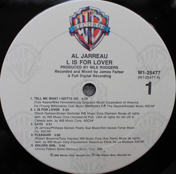 Al Jarreau : L Is For Lover (LP, Album, Club)