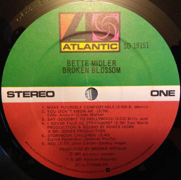 Bette Midler : Broken Blossom (LP, Album, PR,)