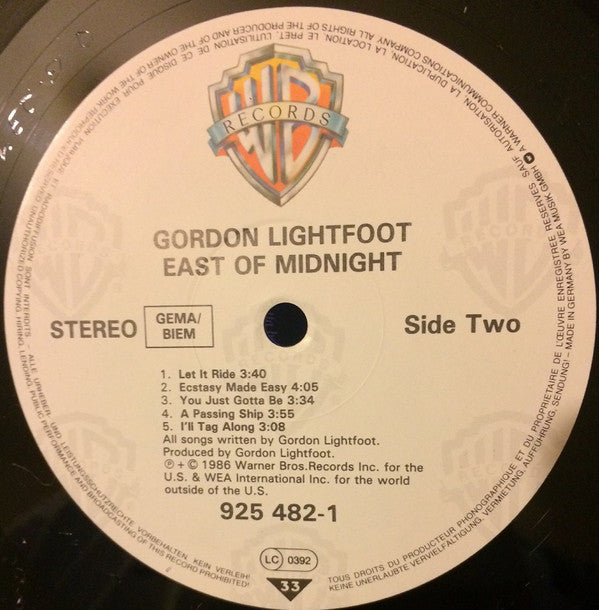 Gordon Lightfoot : East Of Midnight (LP, Album)