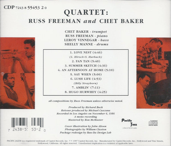 Chet Baker Quartet : Quartet: Russ Freeman And Chet Baker (CD, Album, Mono, RE, RM)