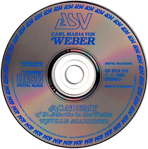 Carl Maria von Weber - The Academy Of St. Martin-in-the-Fields, Sir Neville Marriner : Symphonies Nos: 1 & 2 (CD, RE)