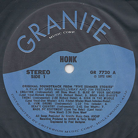 Honk (2) : The Original Sound Track from Five Summer Stories (LP, Album)