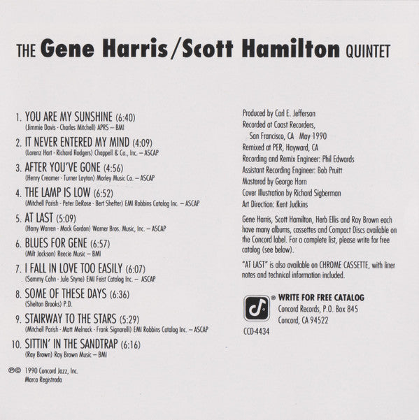 The Gene Harris/Scott Hamilton Quintet With Herb Ellis, Ray Brown & Harold Jones : At Last (CD, Album)