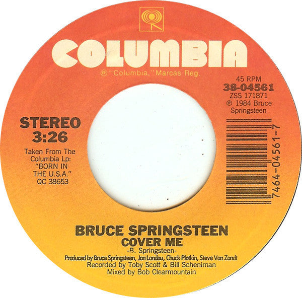 Bruce Springsteen : Cover Me / Jersey Girl (7", Single, Styrene, Pit)