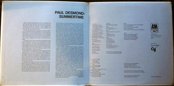 Paul Desmond : Summertime (LP, Album, Gat)