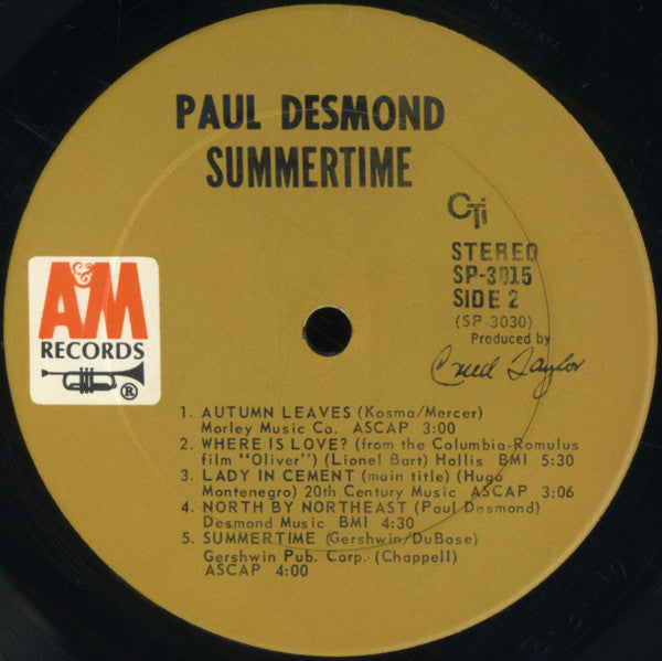 Paul Desmond : Summertime (LP, Album, Gat)