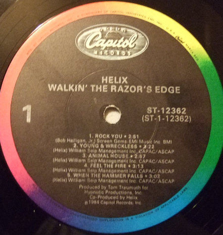 Helix (3) : Walkin' The Razor's Edge (LP, Album, Win)