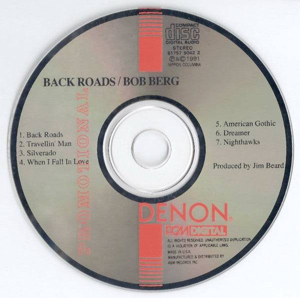 Bob Berg : Back Roads (CD, Album, Promo)