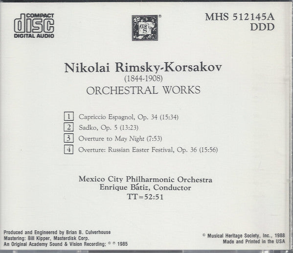 Nikolai Rimsky-Korsakov, Mexico City Philharmonic Orchestra, Enrique Batiz : Nikolai Rimsky-Korsakov Orchestral Works (CD, Album)