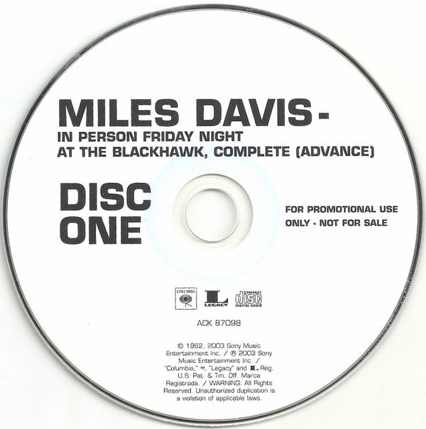 Miles Davis : In Person, Friday Night At The Blackhawk, San Francisco, Complete (Volume I) (2xCD, Advance, Album, Promo, RM)