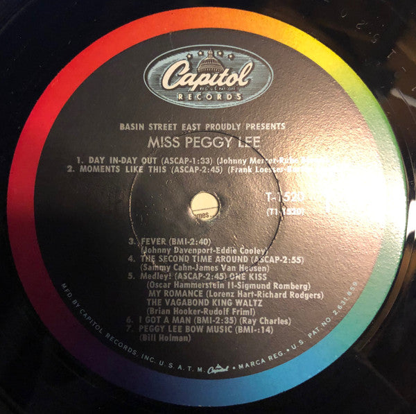 Peggy Lee : Basin Street East Proudly Presents Miss Peggy Lee Recorded At The Fabulous New York Club (LP)