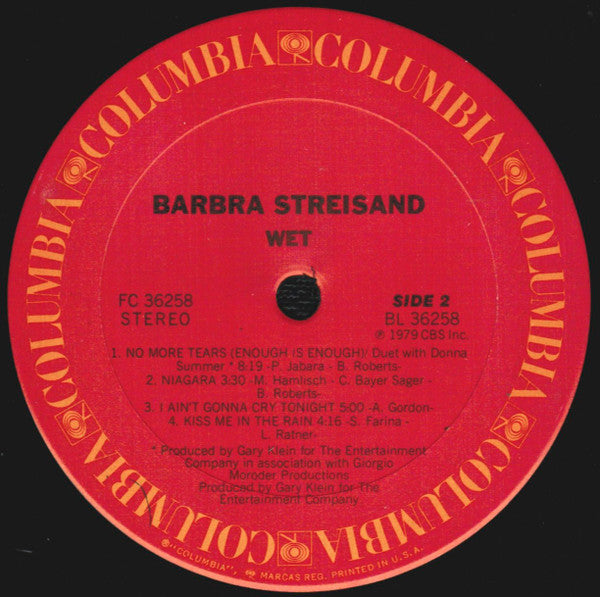 Barbra Streisand : Wet (LP, Album, Pit)