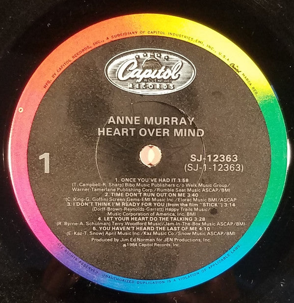 Anne Murray : Heart Over Mind (LP, Album, Win)