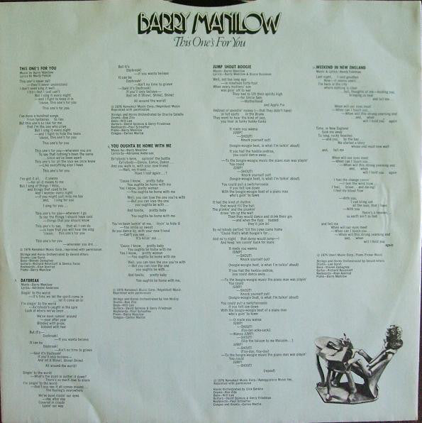 Barry Manilow : This One's For You (LP, Album, Bla)