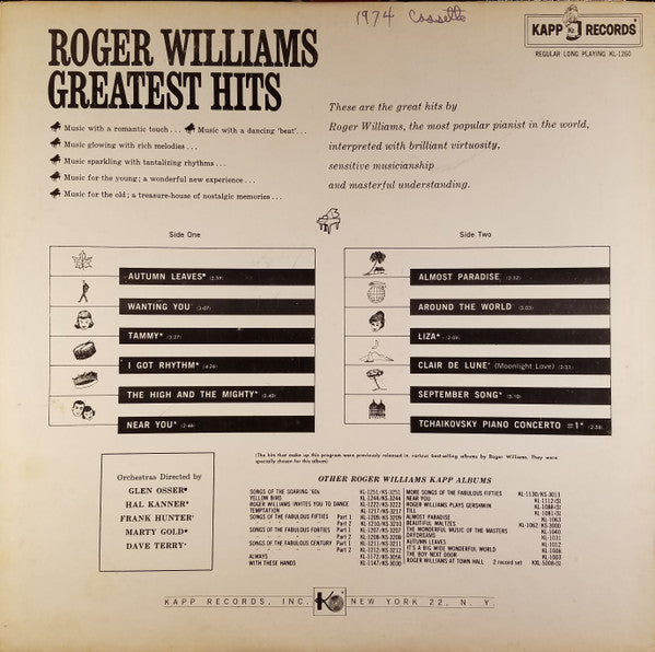 Roger Williams (2) : Greatest Hits (LP, Comp, Mono, ARC)