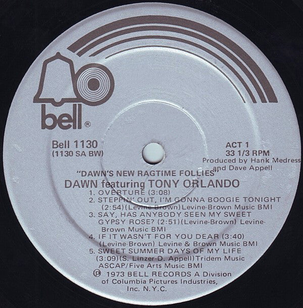 Dawn (5) Featuring Tony Orlando : Dawn's New Ragtime Follies (LP, Album, Sup)