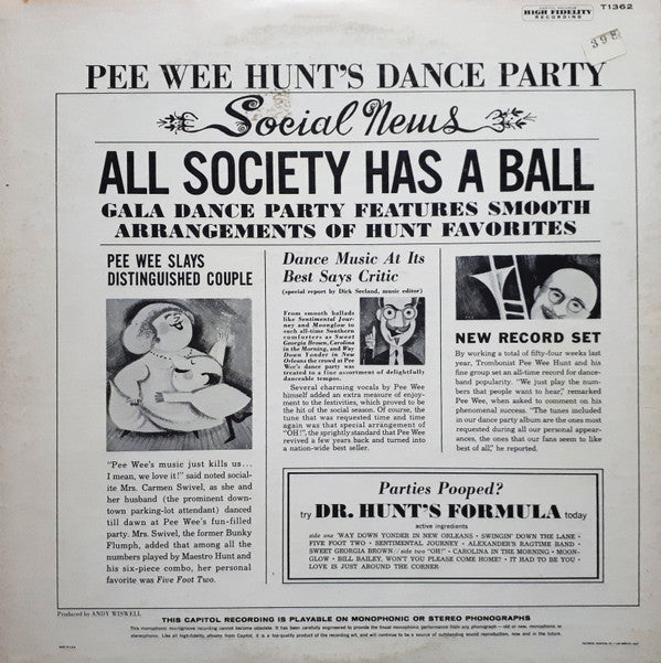 Pee Wee Hunt : Pee Wee Hunt's Dance Party (LP, Album, Mono)