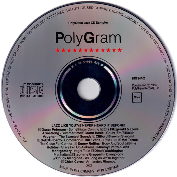 Various : Jazz Like You've Never Heard It Before - Polygram Jazz CD Sampler (CD, Comp, RM)