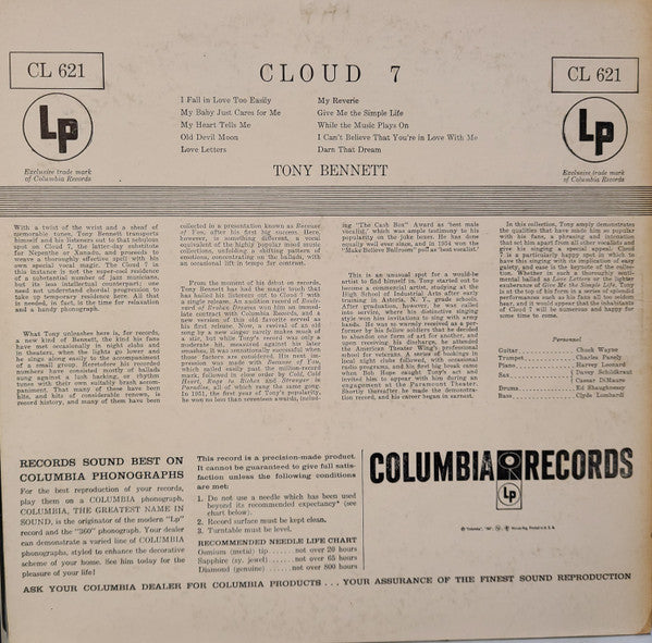 Tony Bennett Featuring Chuck Wayne : Cloud 7 (LP, Album, Mono, RE)