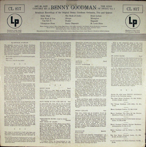 Benny Goodman : The King Of Swing Vol. 1 (1937-38 Jazz Concert No. 2) (LP, Album, Comp, Mono)