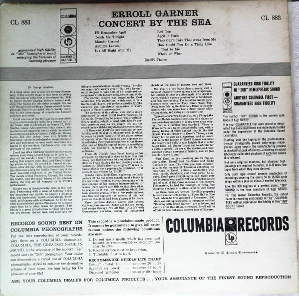 Erroll Garner : Concert By The Sea (LP, Album, Mono, Hol)