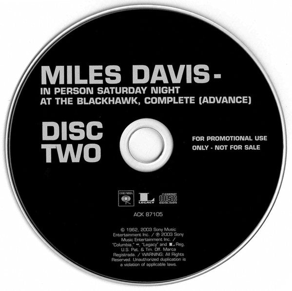 Miles Davis : In Person, Saturday Night At The Blackhawk, San Francisco, Complete (Volume II) (2xCD, Advance, Album, Promo, RM)