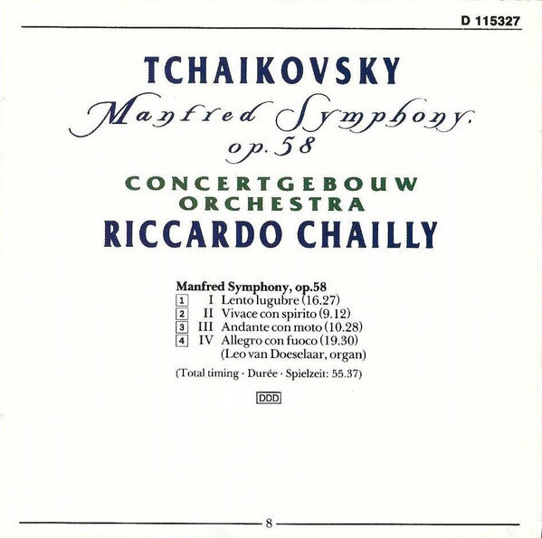 Pyotr Ilyich Tchaikovsky - Concertgebouworkest, Riccardo Chailly : Manfred Symphony (CD, Album, Club)