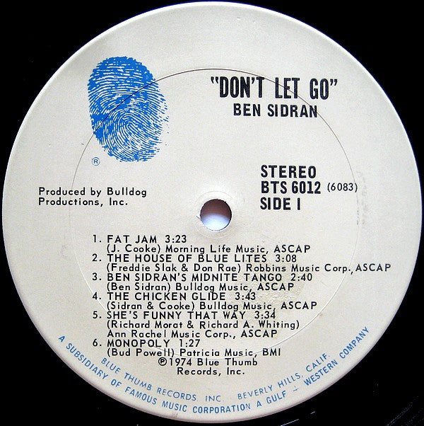 Ben Sidran : Don't Let Go (LP, Album, Pit)