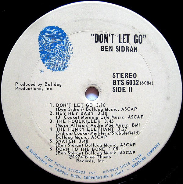 Ben Sidran : Don't Let Go (LP, Album, Pit)